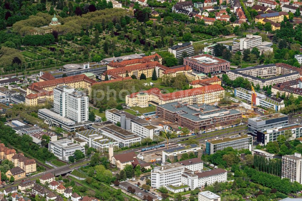 Aerial photograph Freiburg im Breisgau - Construction works for the new and modern cildren`s clinic on the hospital grounds of the University Medical Center in Freiburg in Breisgau in the state Baden-Wurttemberg