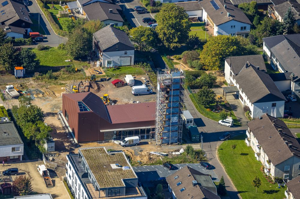 Hansestadt Attendorn from the bird's eye view: Construction site for the new building of the church building of the St. Augustinus on street Pfarrweg in Hansestadt Attendorn in the state North Rhine-Westphalia, Germany