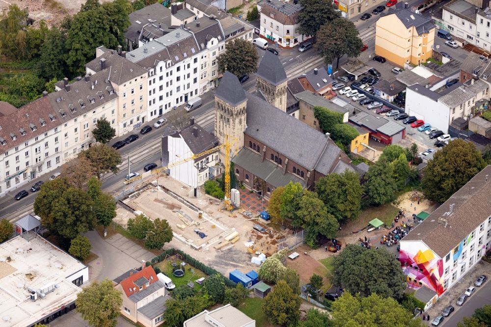 Aerial photograph Dortmund - Construction site for the new building of the church building of the polish catholic mission of the St. Anna-Kirche Rheinische Strasse in Dortmund at Ruhrgebiet in the state North Rhine-Westphalia, Germany