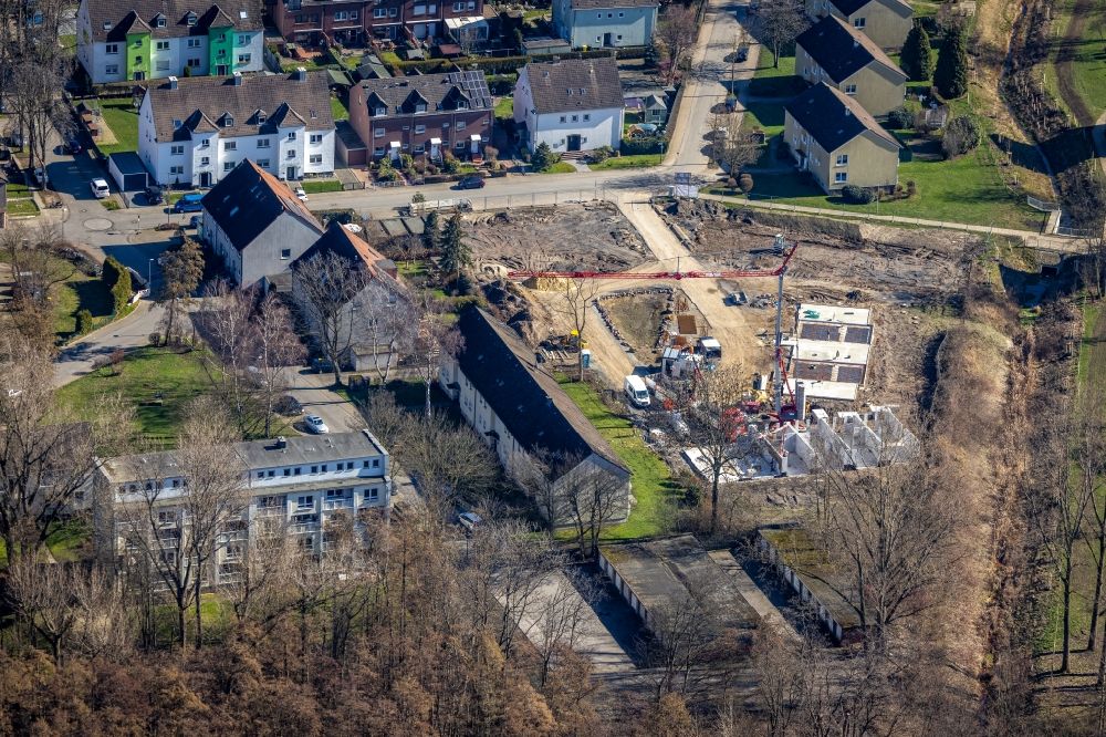 Gelsenkirchen from the bird's eye view: Construction site for the new building on Kolbstrasse in the district Bismarck in Gelsenkirchen at Ruhrgebiet in the state North Rhine-Westphalia, Germany