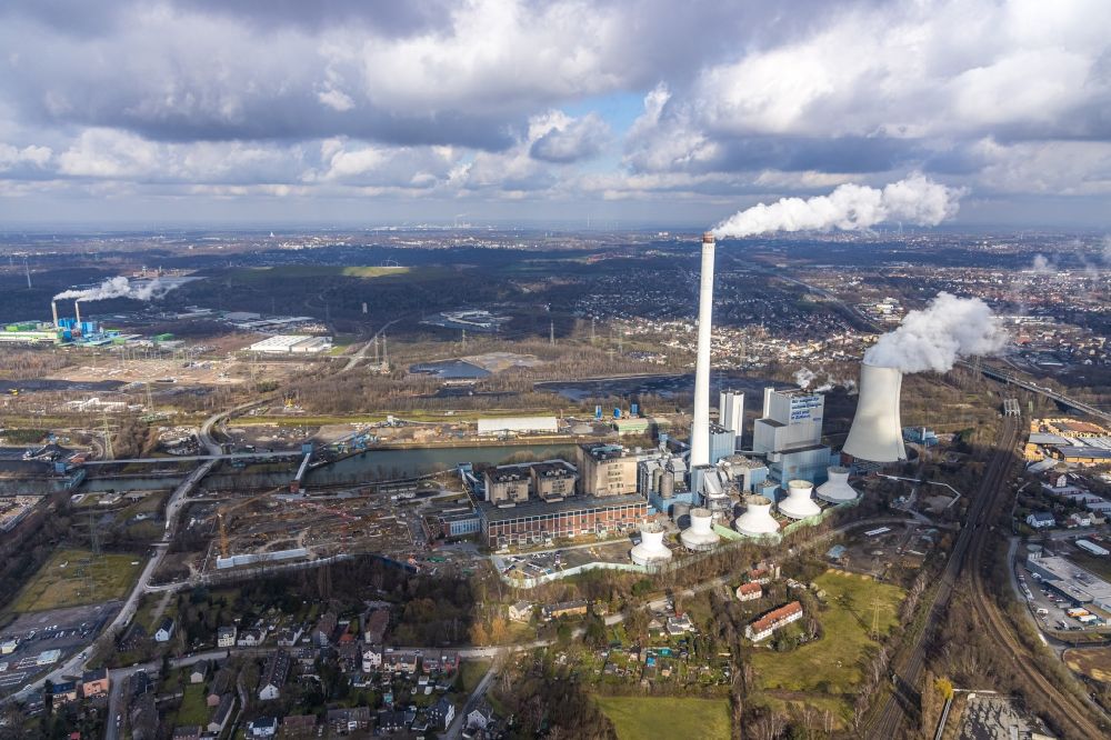 Aerial photograph Herne - Construction site for the new construction of the power plants of a gas and steam power plant of STEAG GmbH in Herne in the federal state of North Rhine-Westphalia, Germany