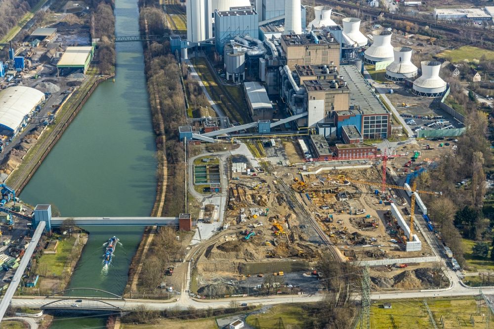 Aerial image Herne - Construction site for the new construction of the power plants of a gas and steam power plant of STEAG GmbH in Herne in the federal state of North Rhine-Westphalia, Germany