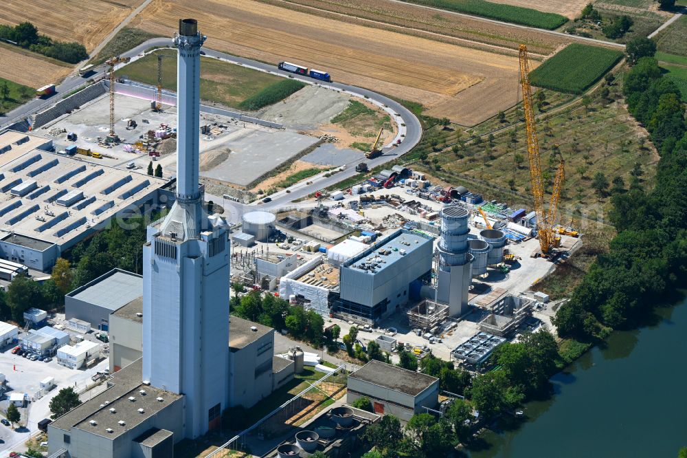 Aerial image Marbach am Neckar - Construction site of power plants and exhaust towers of thermal power station of EnBW Energie in Marbach am Neckar in the state Baden-Wuerttemberg, Germany