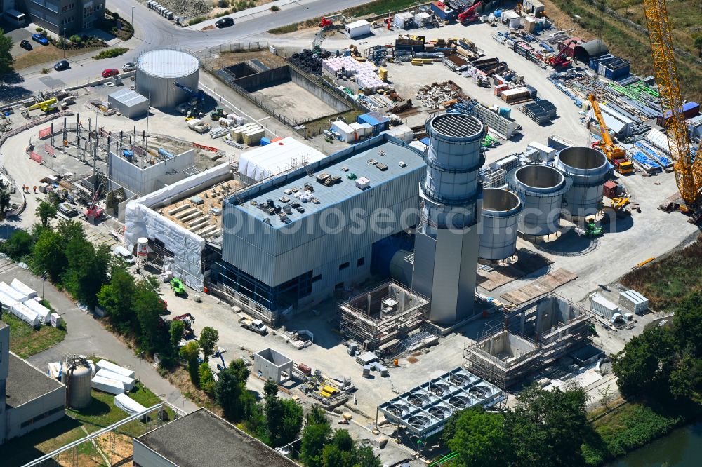 Marbach am Neckar from above - Construction site of power plants and exhaust towers of thermal power station of EnBW Energie in Marbach am Neckar in the state Baden-Wuerttemberg, Germany