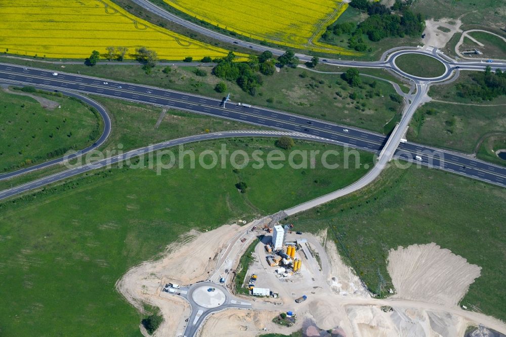 Waltersdorf from above - New construction of the road at the roundabout - road Hugo-Eckner-Allee about the tracking of federal motorway of BAB A113 in Waltersdorf in the state Brandenburg, Germany