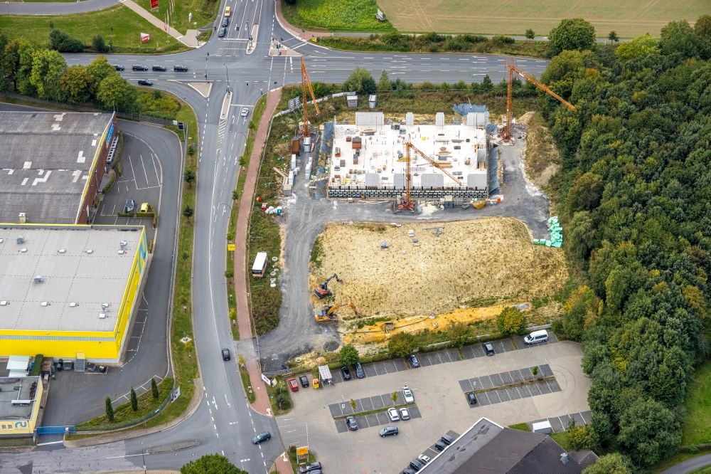 Hamm from above - Construction site for the new building of the cultural and artistic center in the Academy Building of Mensing Galerie along the Werler Strasse - Unnaer Strasse in Hamm at Ruhrgebiet in the state North Rhine-Westphalia, Germany