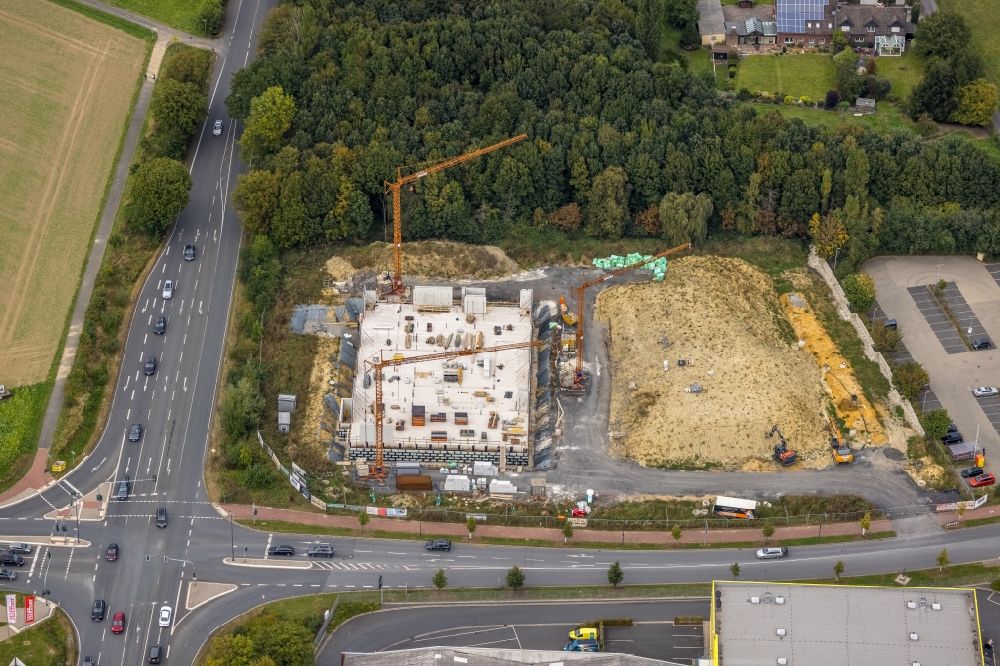 Aerial image Hamm - Construction site for the new building of the cultural and artistic center in the Academy Building of Mensing Galerie along the Werler Strasse - Unnaer Strasse in Hamm at Ruhrgebiet in the state North Rhine-Westphalia, Germany