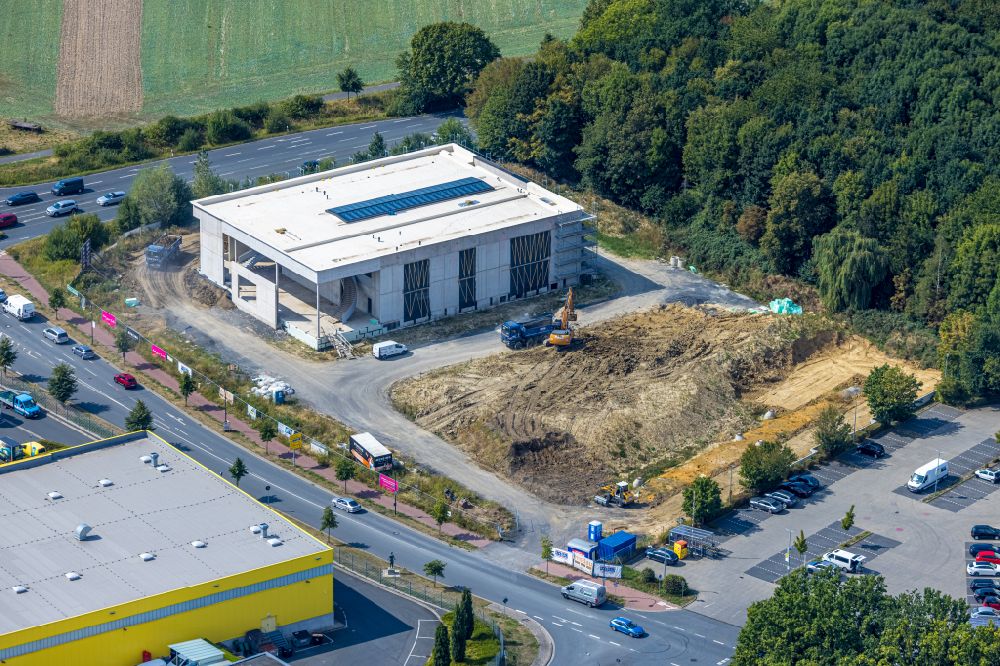 Aerial photograph Hamm - Construction site for the new construction of the culture and art center in the academy building of the Mensing Galerie on Zeppelinstrasse in the district Rhynern in Hamm in the Ruhr area in the state North Rhine-Westphalia, Germany