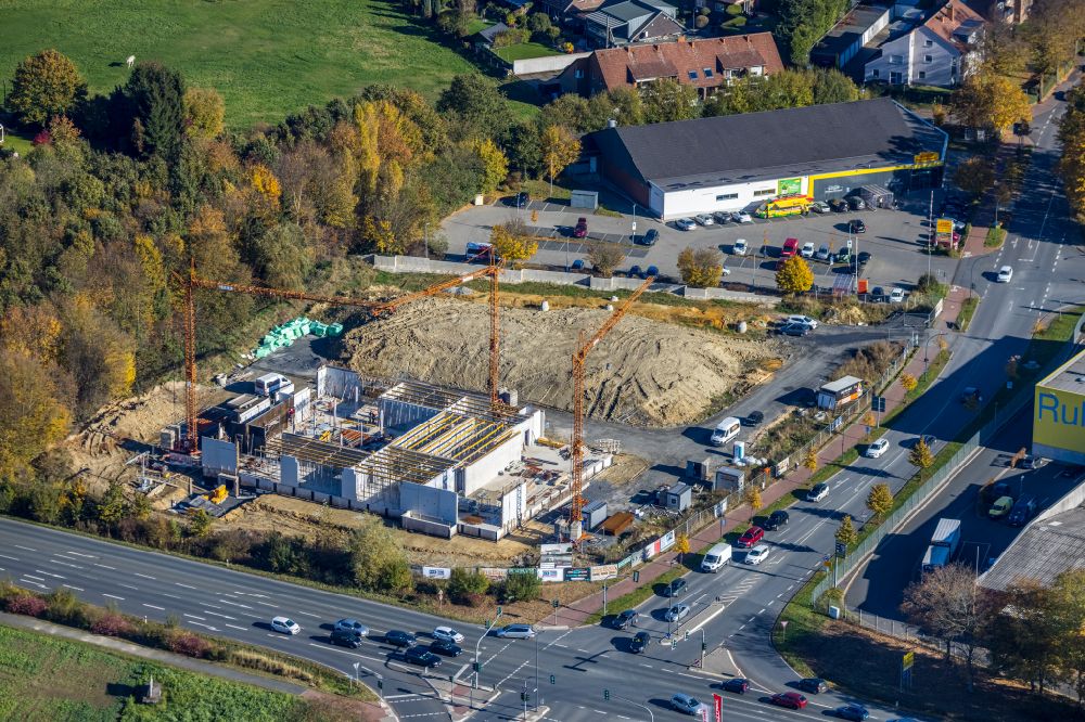 Aerial image Hamm - Construction site for the new building of the cultural and artistic center in the Academy Building of Mensing Galerie on the Unnaer Strasse in the district Rhynern in Hamm at Ruhrgebiet in the state North Rhine-Westphalia, Germany