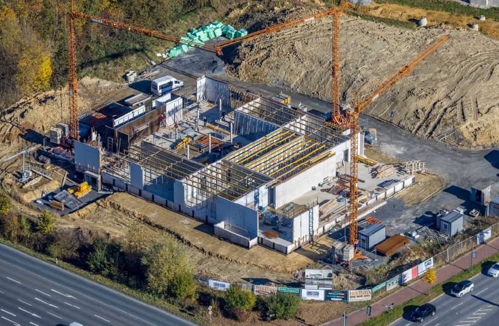 Aerial photograph Hamm - Construction site for the new building of the cultural and artistic center in the Academy Building of Mensing Galerie on the Unnaer Strasse in the district Rhynern in Hamm at Ruhrgebiet in the state North Rhine-Westphalia, Germany
