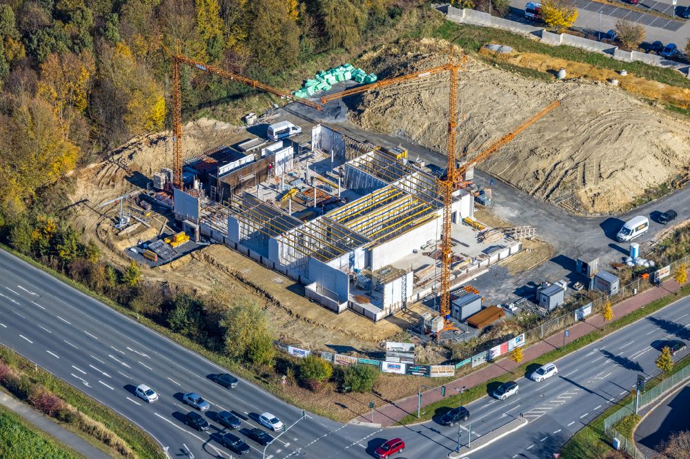 Hamm from above - Construction site for the new building of the cultural and artistic center in the Academy Building of Mensing Galerie on the Unnaer Strasse in the district Rhynern in Hamm at Ruhrgebiet in the state North Rhine-Westphalia, Germany