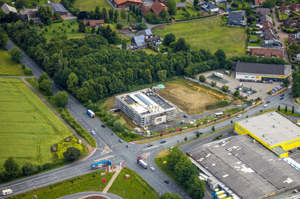 Aerial image Hamm - Construction site for the new building of the cultural and artistic center in the Academy Building of Mensing Galerie on the Unnaer Strasse in the district Rhynern in Hamm at Ruhrgebiet in the state North Rhine-Westphalia, Germany