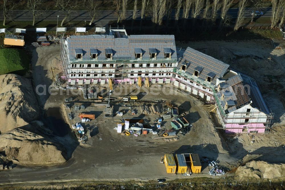 Aerial photograph Werneuchen - Construction site for the new building an office and administration building der Berger Bau GmbH at Alte Hirschfelder Strasse in Werneuchen in the state Brandenburg