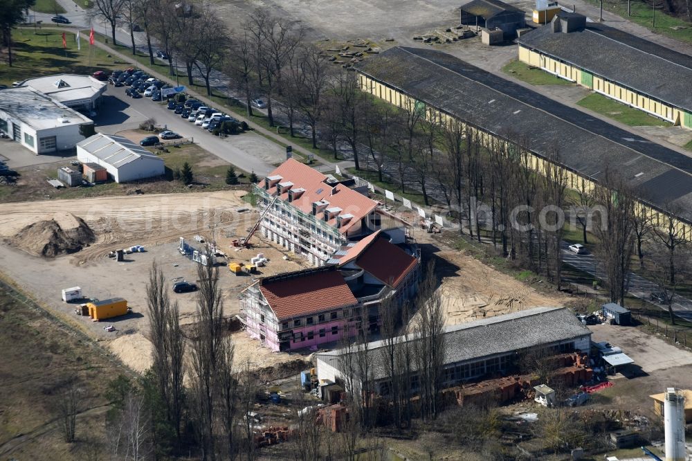 Aerial photograph Werneuchen - Construction site for the new building an office and administration building der Berger Bau GmbH at Alte Hirschfelder Strasse in Werneuchen in the state Brandenburg
