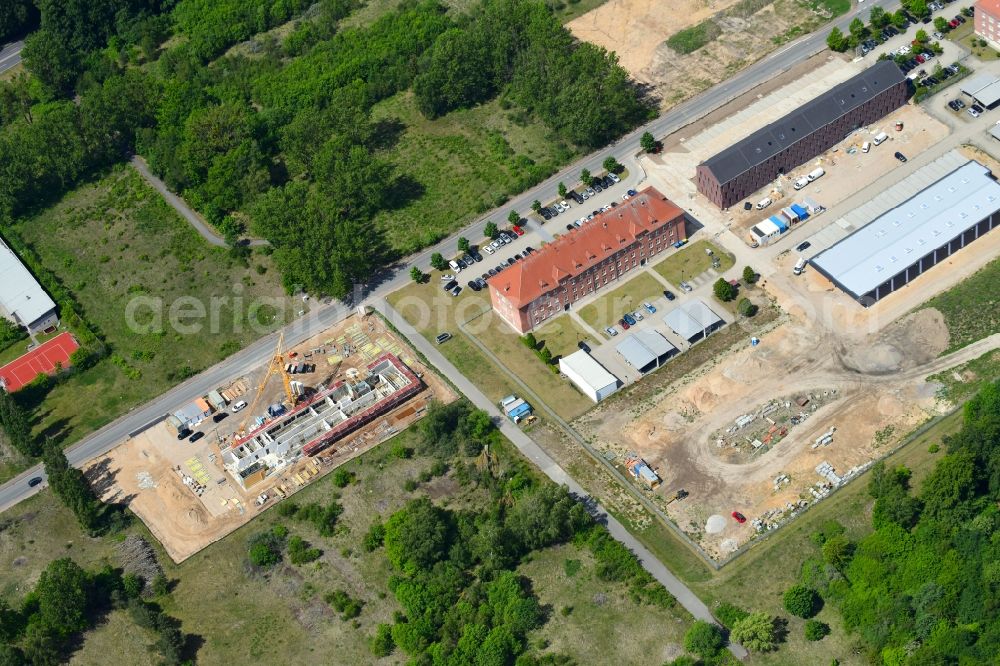 Aerial photograph Schwerin - Construction site for the construction of a new laboratory building for the State Office for Health and Social Affairs in Schwerin in the state Mecklenburg - Western Pomerania, Germany