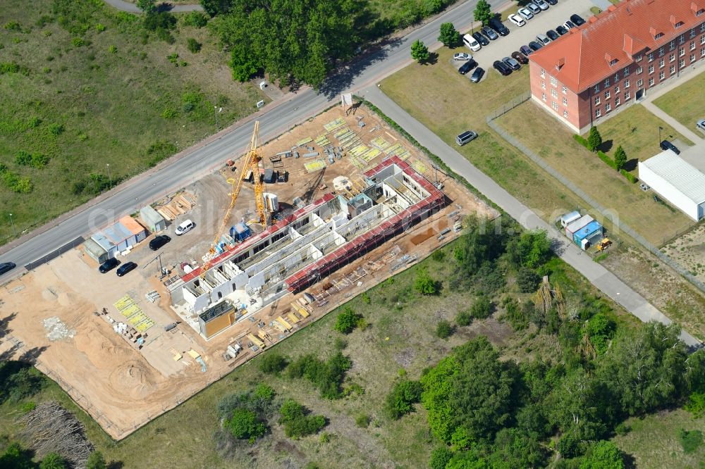 Schwerin from above - Construction site for the construction of a new laboratory building for the State Office for Health and Social Affairs in Schwerin in the state Mecklenburg - Western Pomerania, Germany