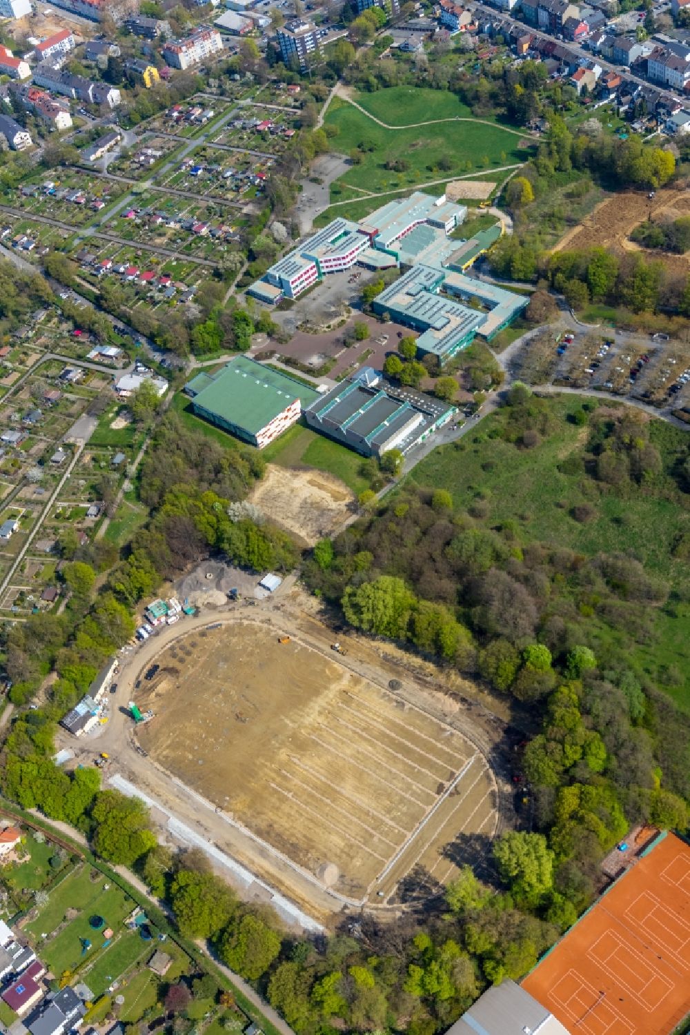 Dortmund from the bird's eye view: Extension and conversion site on the sports ground of the stadium in the district Pferdebachtal in Dortmund in the state North Rhine-Westphalia, Germany
