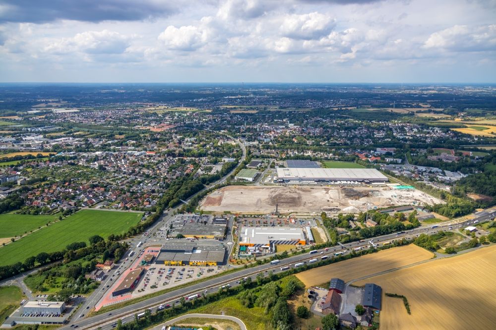 Kamen from above - Construction site for the new construction of a logistics center of P3 Logistic Parks GmbH in Kamen, North Rhine-Westphalia, Germany