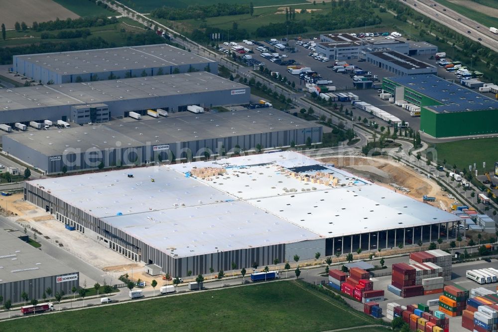 Gersthofen from above - Construction site to build a new building complex on the site of the logistics center of Goodman Germany GmbH on Freiburger Strasse in Gersthofen in the state Bavaria, Germany