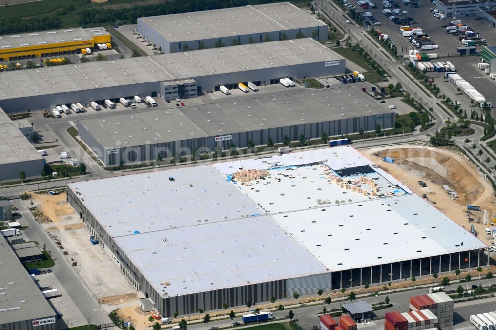 Gersthofen from the bird's eye view: Construction site to build a new building complex on the site of the logistics center of Goodman Germany GmbH on Freiburger Strasse in Gersthofen in the state Bavaria, Germany
