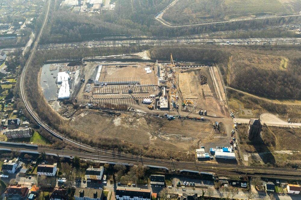 Aerial photograph Herne - Construction site to build a new building complex on the site of the logistics center of NORDFROST GmbH & Co. KG Am Malakowturm in Herne in the state North Rhine-Westphalia, Germany