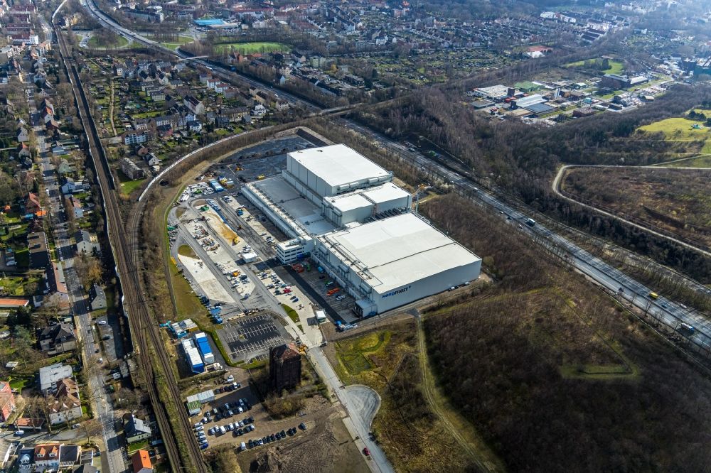 Aerial image Herne - Construction site to build a new building complex on the site of the logistics center of NORDFROST GmbH & Co. KG Am Malakowturm in Herne in the state North Rhine-Westphalia, Germany