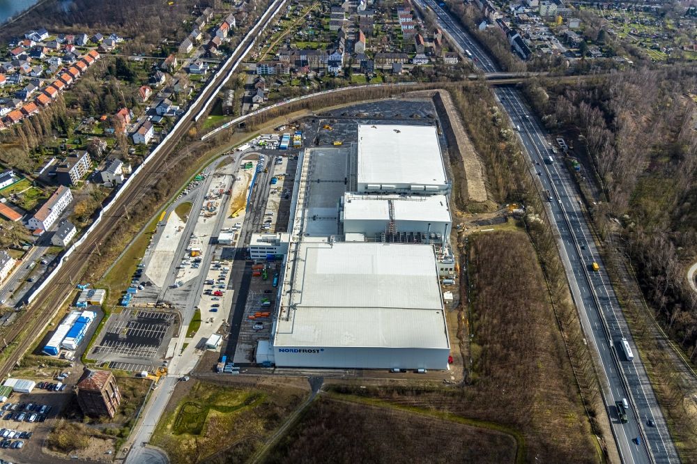 Herne from above - Construction site to build a new building complex on the site of the logistics center of NORDFROST GmbH & Co. KG Am Malakowturm in Herne in the state North Rhine-Westphalia, Germany