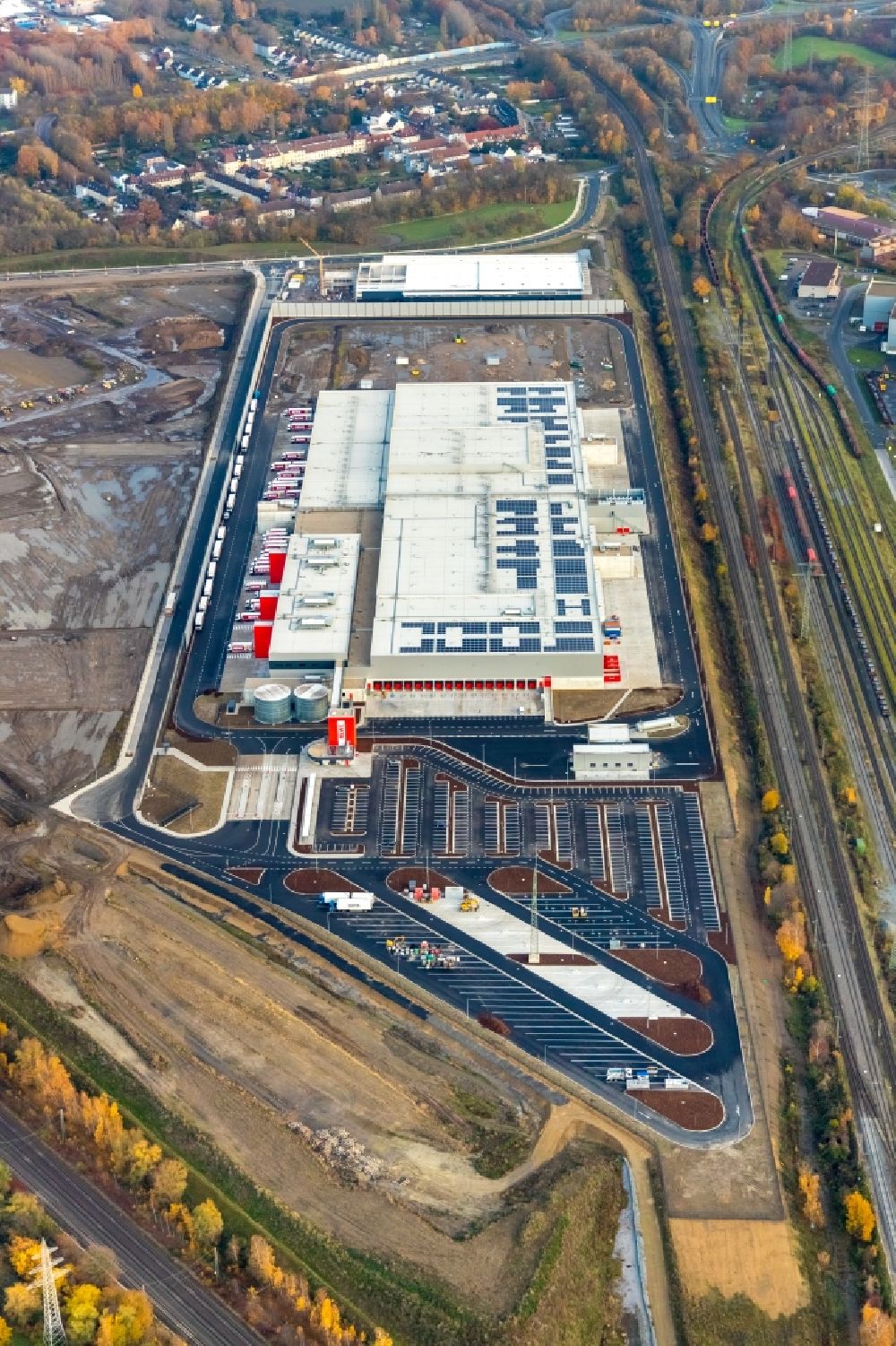 Aerial image Dortmund - Construction site to build a new building complex on the site of the logistics center REWE DORTMUND Grosshandel eG on Rueschebrinkstrasse in Dortmund in the state North Rhine-Westphalia, Germany