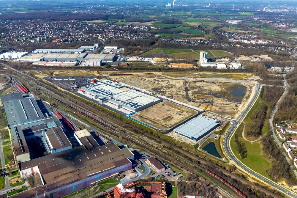 Aerial image Dortmund - Construction site to build a new building complex on the site of the logistics center REWE DORTMUND Grosshandel eG on Rueschebrinkstrasse in Dortmund in the state North Rhine-Westphalia, Germany