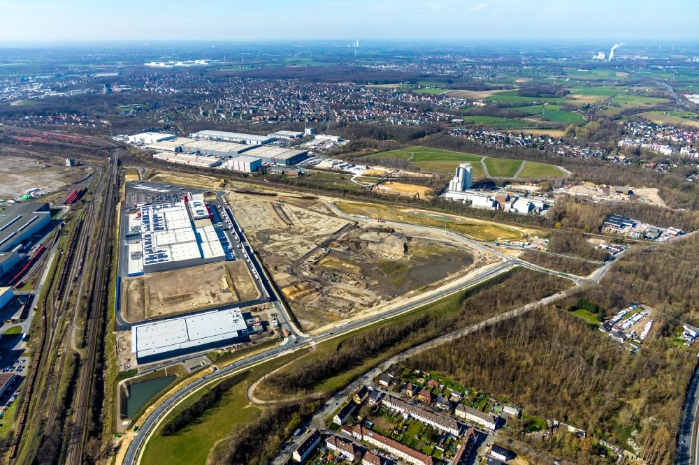 Aerial photograph Dortmund - Construction site to build a new building complex on the site of the logistics center REWE DORTMUND Grosshandel eG on Rueschebrinkstrasse in Dortmund in the state North Rhine-Westphalia, Germany