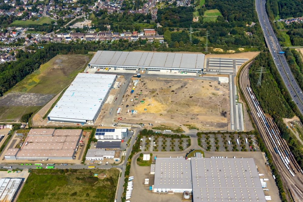Aerial image Oberhausen - Construction site to build a new building complex on the site of the logistics center SEGRO Logistics Park Oberhausen Im Waldteich in Oberhausen in the state North Rhine-Westphalia, Germany