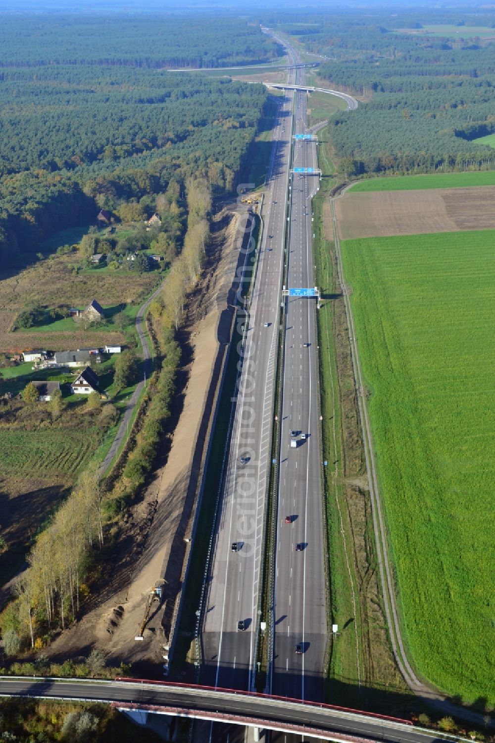 Aerial image Neu Vehlefanz - Construction site of the junction Havelland at the motorway A10 and A24 in the state Brandenburg