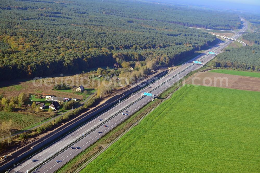 Neu Vehlefanz from above - Construction site of the junction Havelland at the motorway A10 and A24 in the state Brandenburg