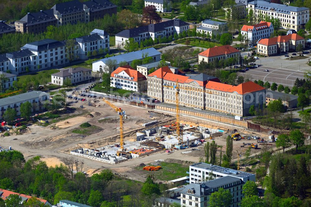 Dresden from above - Construction site to build a new multi-family residential complex Marienstrasse - Stauffenbergallee in the district Albertstadt in Dresden in the state Saxony, Germany