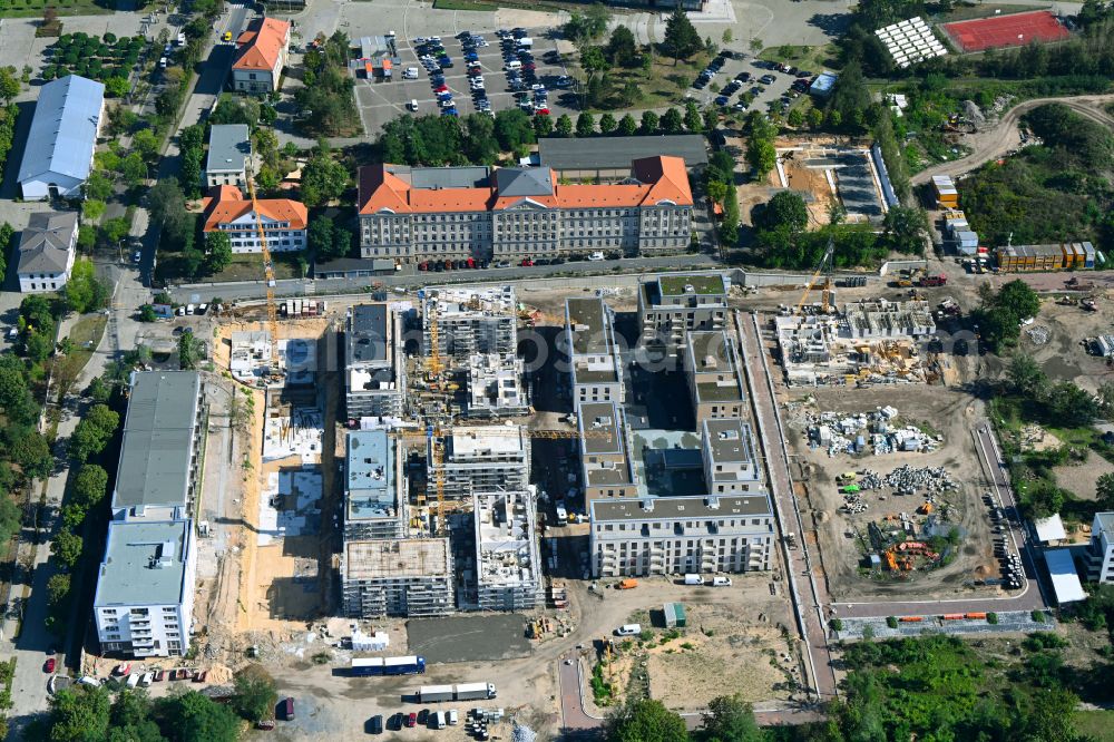 Dresden from above - Construction site to build a new multi-family residential complex Marienstrasse - Stauffenbergallee in the district Albertstadt in Dresden in the state Saxony, Germany