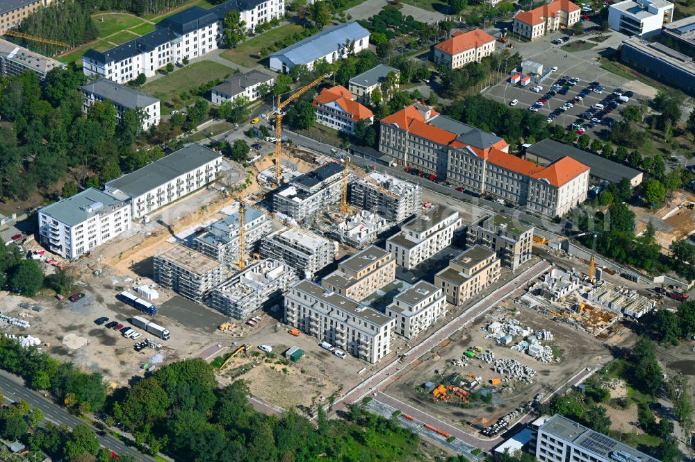 Aerial image Dresden - Construction site to build a new multi-family residential complex Marienstrasse - Stauffenbergallee in the district Albertstadt in Dresden in the state Saxony, Germany