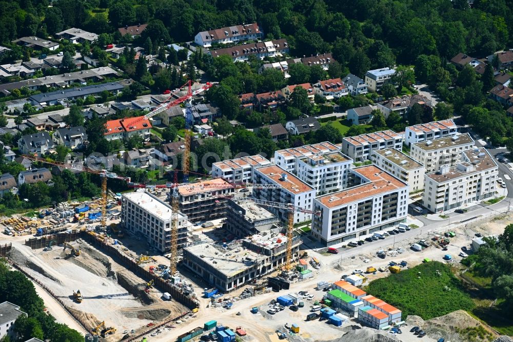 Aerial photograph München - Construction site to build a new multi-family residential complex Alexis-Quartier SO + WA2 on Kiewstrasse - Franz-Heubl-Strasse in Munich in the state Bavaria, Germany