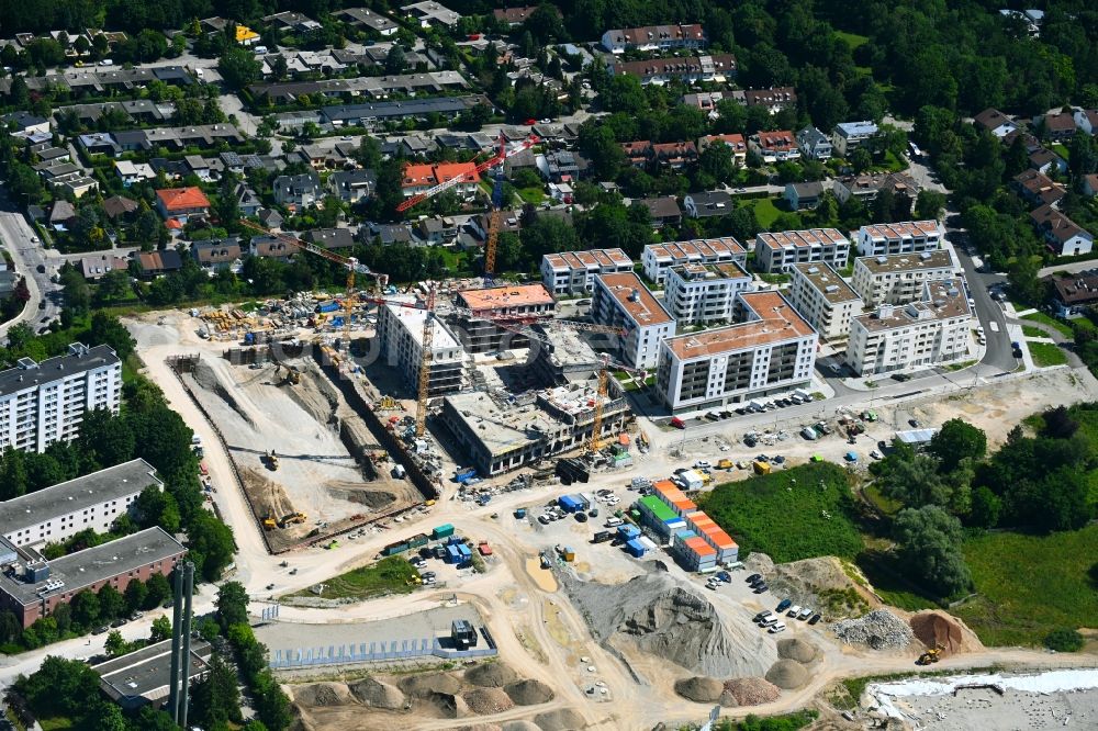Aerial image München - Construction site to build a new multi-family residential complex Alexis-Quartier SO + WA2 on Kiewstrasse - Franz-Heubl-Strasse in Munich in the state Bavaria, Germany