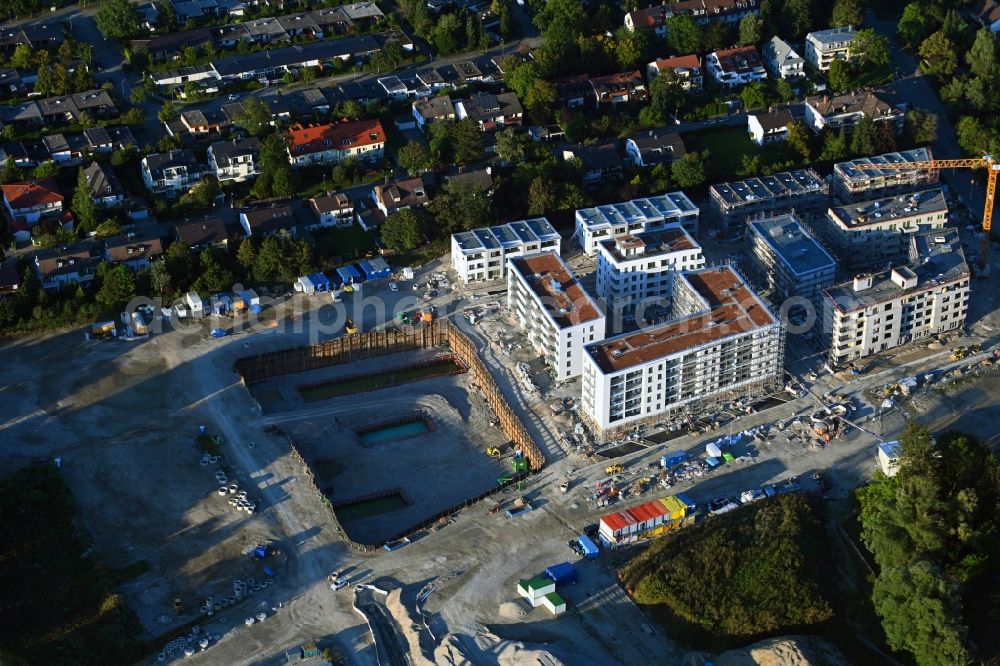 München from above - Construction site to build a new multi-family residential complex Alexisquartier on Alexisweg corner Niederalmstrasse in the district Ramersdorf-Perlach in Munich in the state Bavaria, Germany