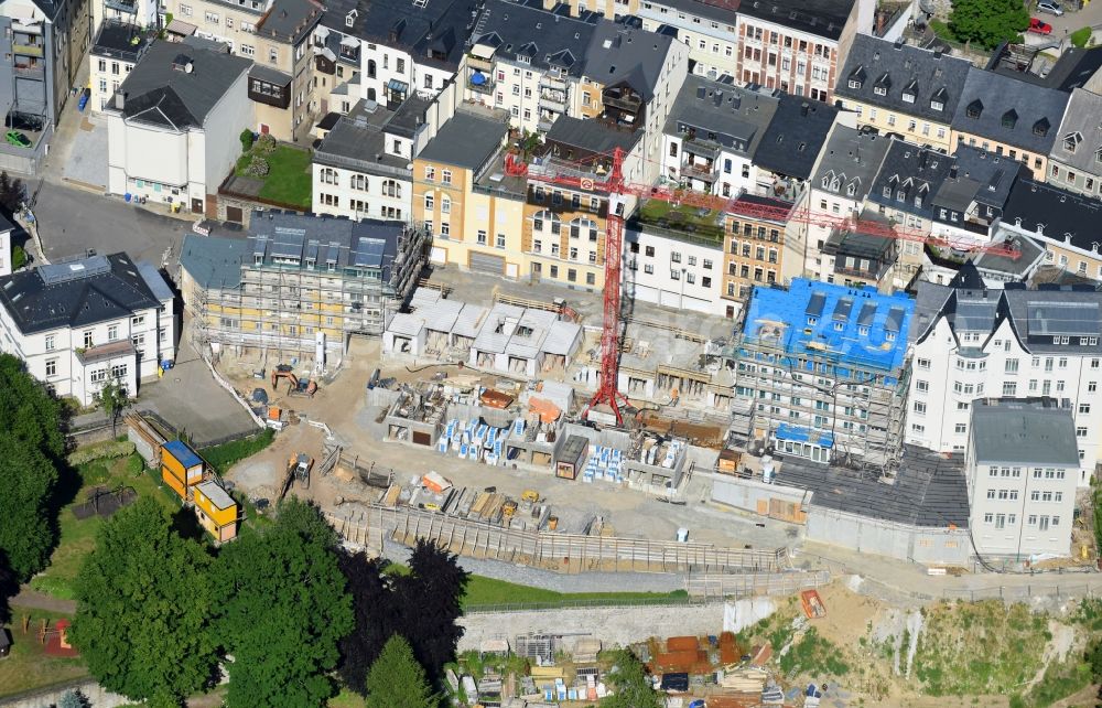 Aerial photograph Annaberg-Buchholz - Construction site to build a new multi-family residential complex a?? Altstadtwohnen in Muenzviertel a?? on Johannisgasse - Promenadenweg in the district Frohnau in Annaberg-Buchholz in the state Saxony, Germany