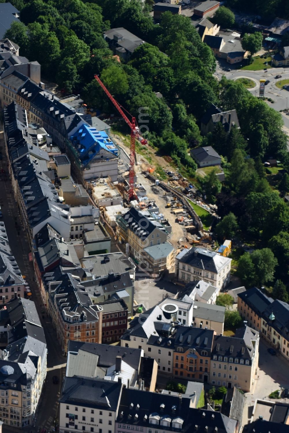 Aerial image Annaberg-Buchholz - Construction site to build a new multi-family residential complex a?? Altstadtwohnen in Muenzviertel a?? on Johannisgasse - Promenadenweg in the district Frohnau in Annaberg-Buchholz in the state Saxony, Germany