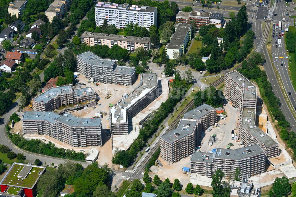 Aerial image Karlsruhe - Construction site to build a new multi-family residential complex on August-Dosenbach-Strasse (August-Klingler-Areal) in the district Daxlanden in Karlsruhe in the state Baden-Wuerttemberg, Germany