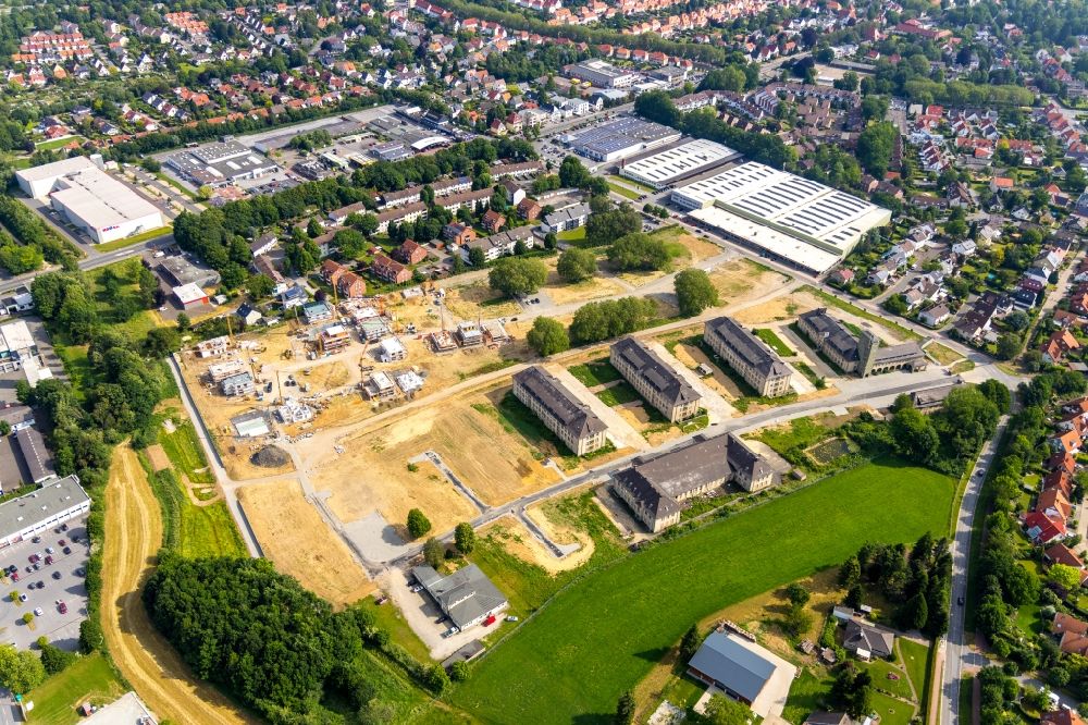 Aerial image Soest - Construction site to build a new multi-family residential complex Belgisches Viertel Soest on Meiningser Weg in Soest in the state North Rhine-Westphalia, Germany