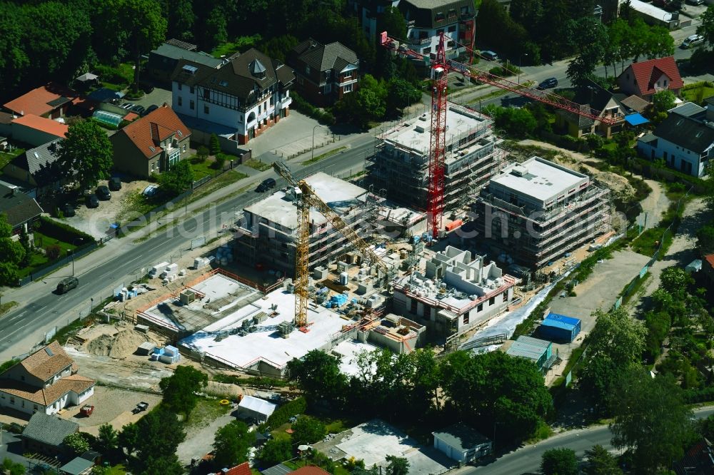 Stahnsdorf from above - Construction site for the construction of an apartment building Baeke-Quartier on Wilhelm-Kuelz-Strasse in Stahnsdorf in the state of Brandenburg, Germany