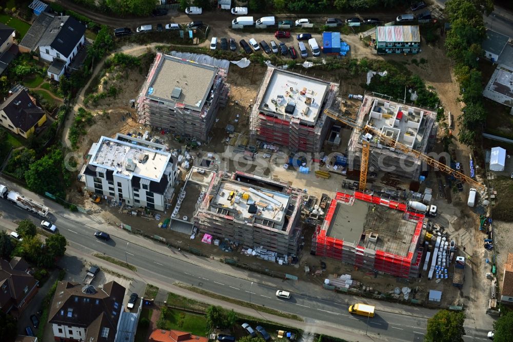 Stahnsdorf from above - Construction site for the construction of an apartment building Baeke-Quartier on Wilhelm-Kuelz-Strasse in Stahnsdorf in the state of Brandenburg, Germany