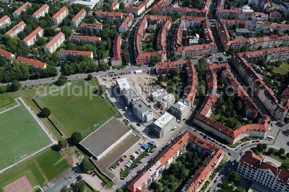 Erfurt from above - Construction site to build a new multi-family residential complex Borntalbogen on Borntalweg in Erfurt in the state Thuringia, Germany