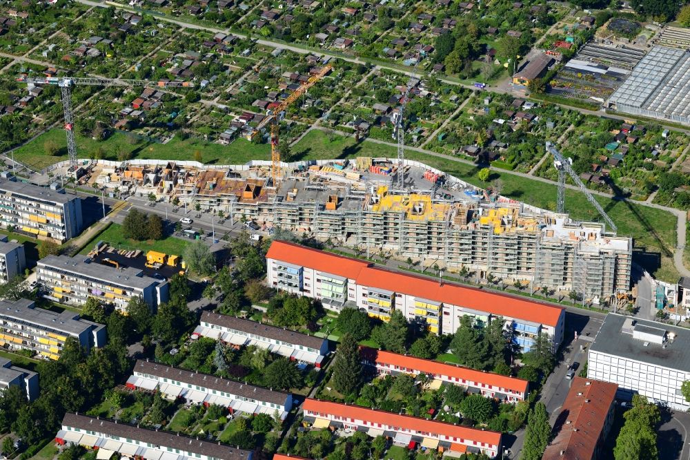Basel from the bird's eye view: Construction site to build a new multi-family residential complex on Burgfelderstrasse in the district Sankt Johann in Basel, Switzerland