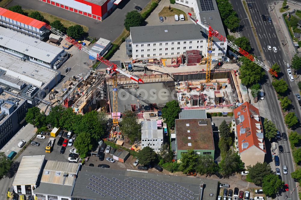Aerial photograph Berlin - Construction site to build a new multi-family residential complex on Buschkrugallee in the district Britz in Berlin, Germany