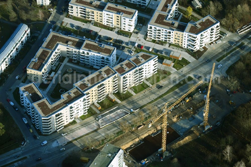 Berlin from the bird's eye view: Construction site to build a new multi-family residential complex on Cecilienstrasse in the district Biesdorf in Berlin, Germany