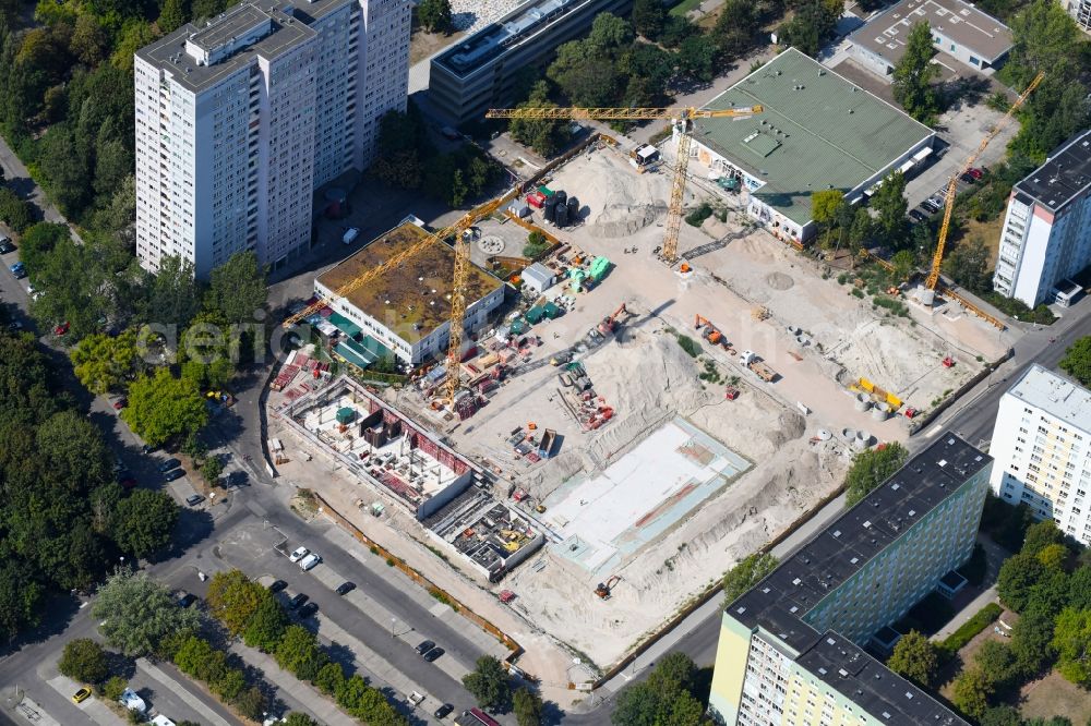 Aerial image Berlin - Construction site to build a new multi-family residential complex Dolgensee-Center on Dolgenseestrasse in the district Lichtenberg in Berlin, Germany